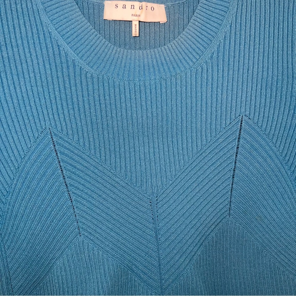Sandro Paris Ribbed Knit Elastic Stretch Short Sleeve Top - Picture 5 of 8
